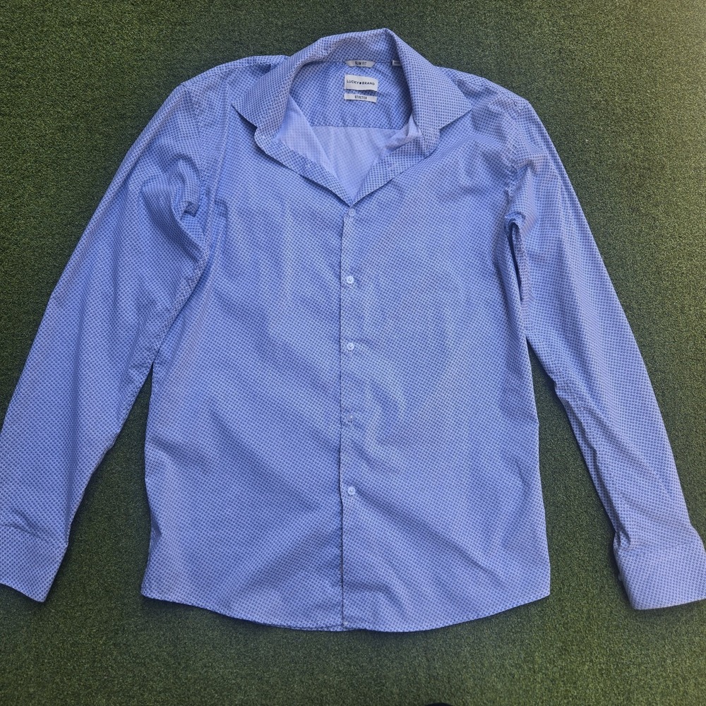 Lucky Brand Shirt Men's Medium Blue Slim Fit Stretch Botton Up Long Sleeve - Picture 2 of 14
